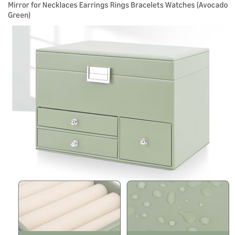 Avocado Green Jewelry Storage Box with Drawers